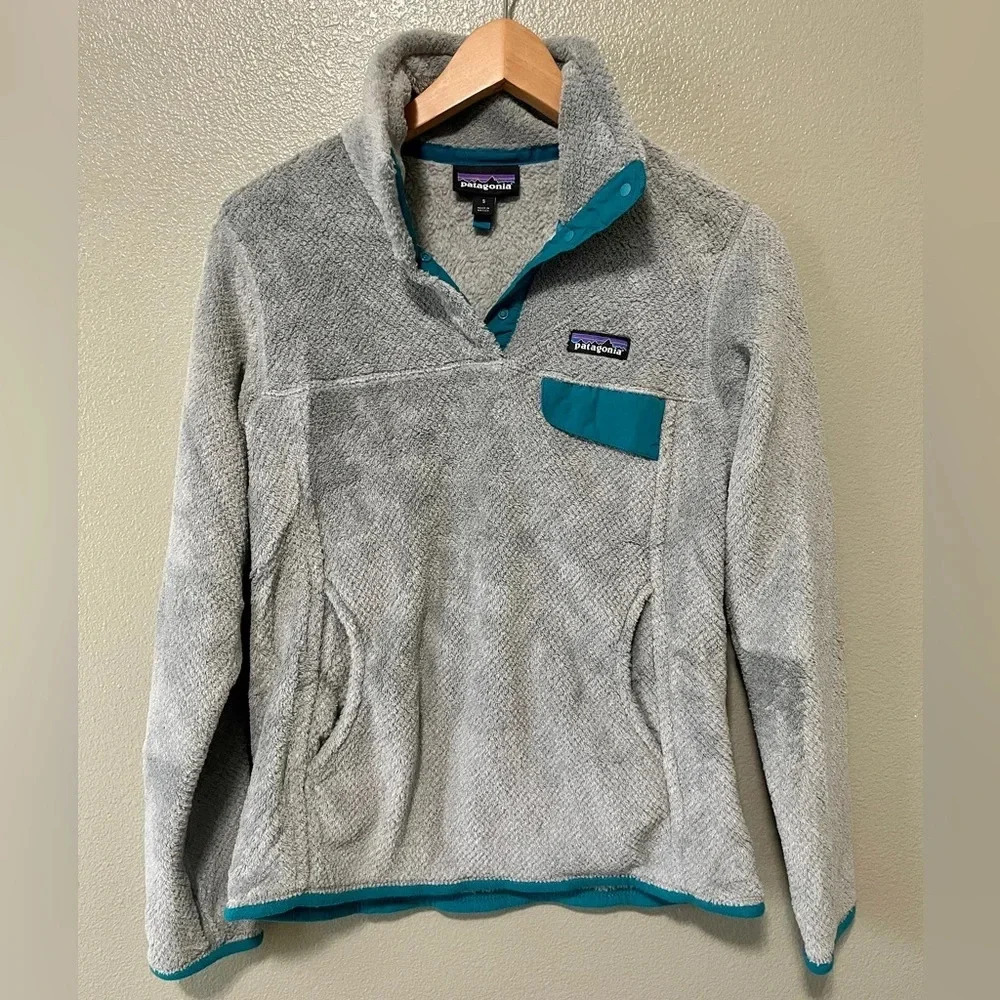 Patagonia Re-Tool 1/4 Snap T Fleece Long Sleeve Jacket Gray/Blue (Small)